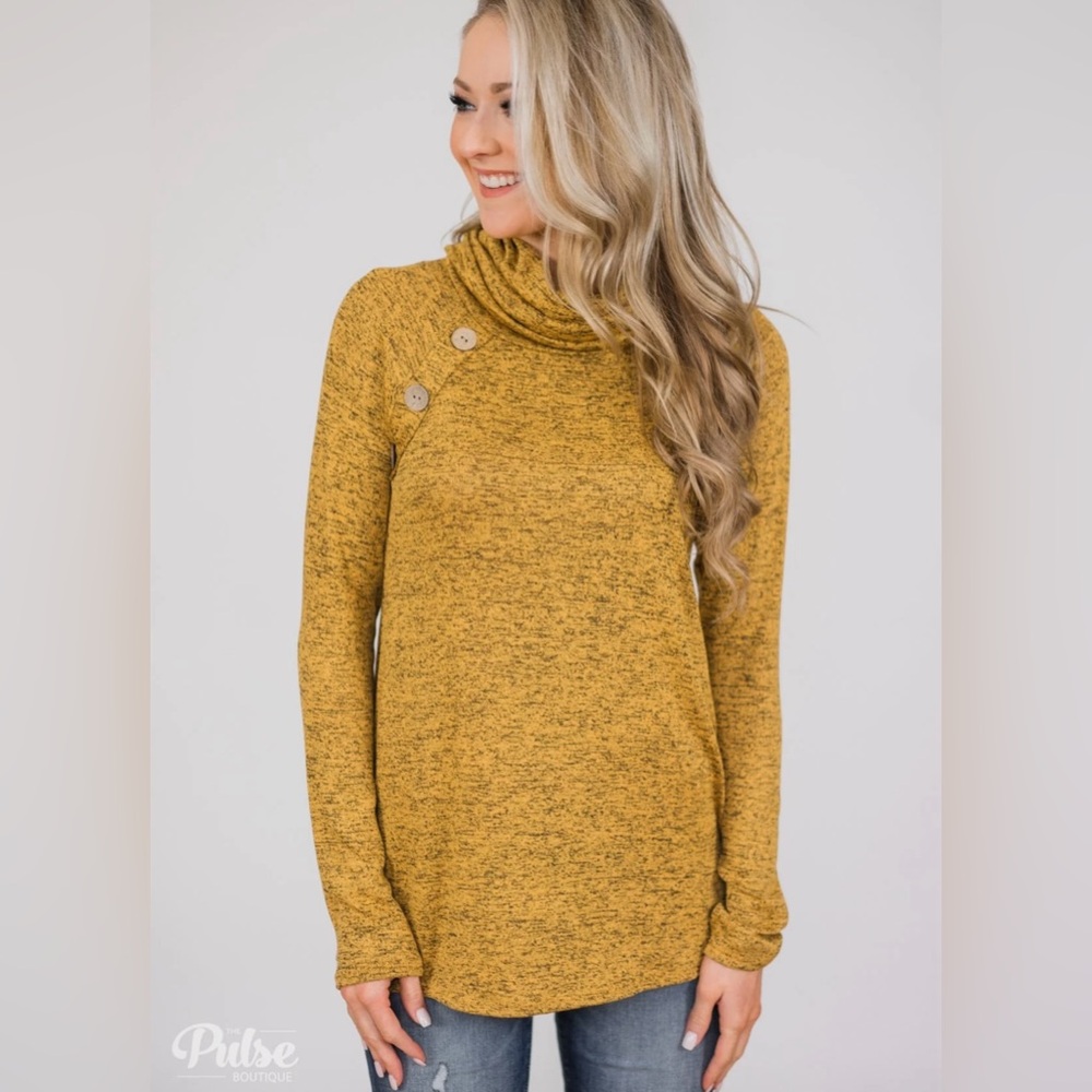 Mustard Cowl Neck Button Detail Top‎ Long Sleeve Blouse M - Picture 3 of 9